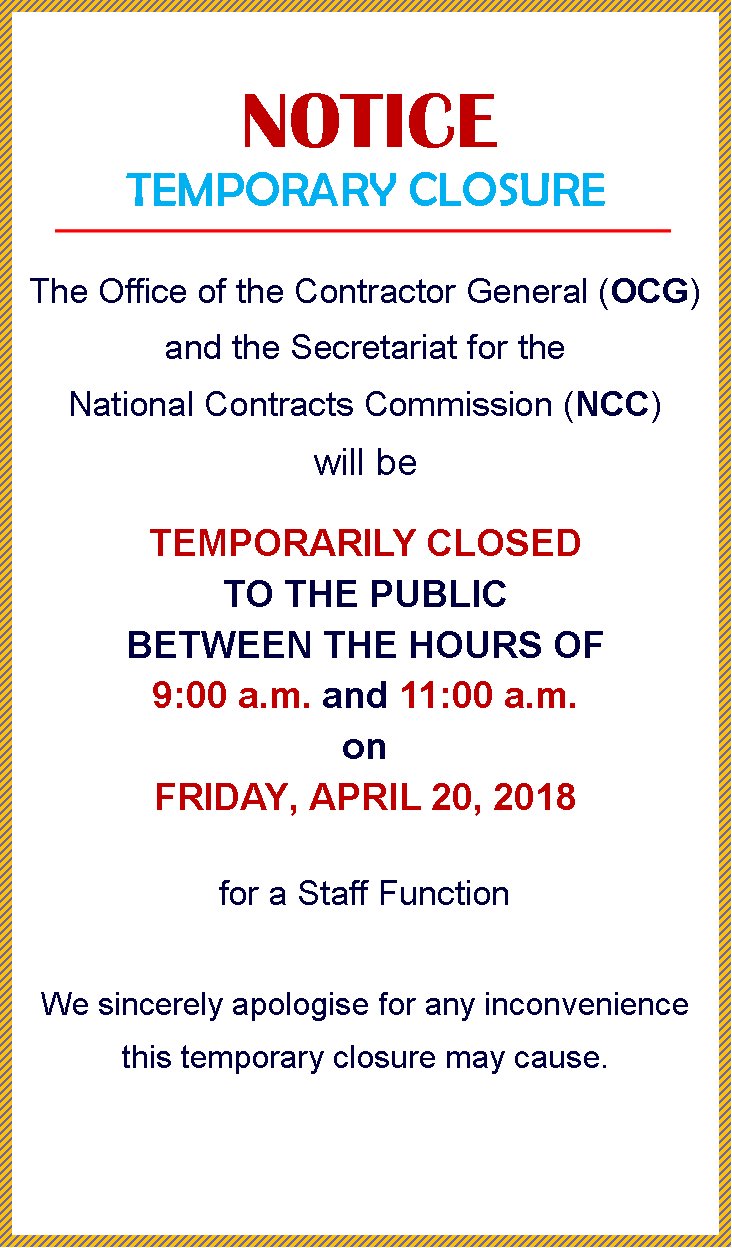 Temporary Closure to the Public - Friday, 20 April 2018 @ 9am to 11am